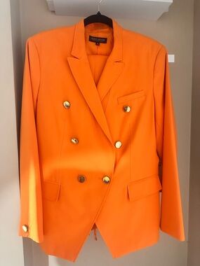 Bright Orange Double-Breasted Blazer with Gold Buttons